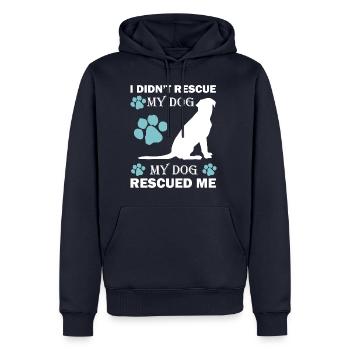 Sauvée de chien d'abri rue Chien Chien - Sweat à capuche Premium bio Homme - bleu marine - Devant - Nico (187cm)