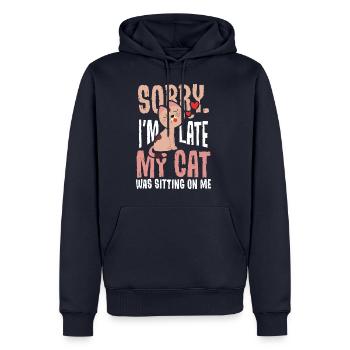 Désolé, je suis trop tard: Mon chat assis sur moi .... - Sweat à capuche Premium bio Homme - bleu marine - Devant - Nico (187cm)