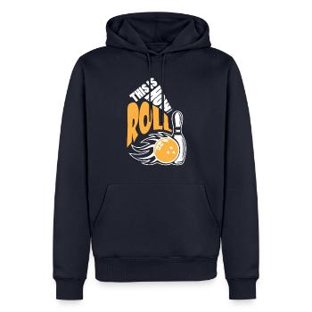 Bowling, donc je roule idée cadeau - Sweat à capuche Premium bio Homme - bleu marine - Devant - Nico (187cm)