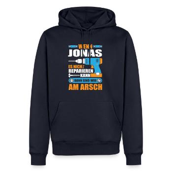 JONAS Name Geschenk Reparatur reparieren - Männer Premium Bio Hoodie - Navy - Vorne - Nico (187cm)
