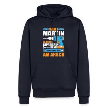 Martin Name Geschenk Reparatur reparieren - Männer Premium Bio Hoodie - Navy - Vorne - Nico (187cm)
