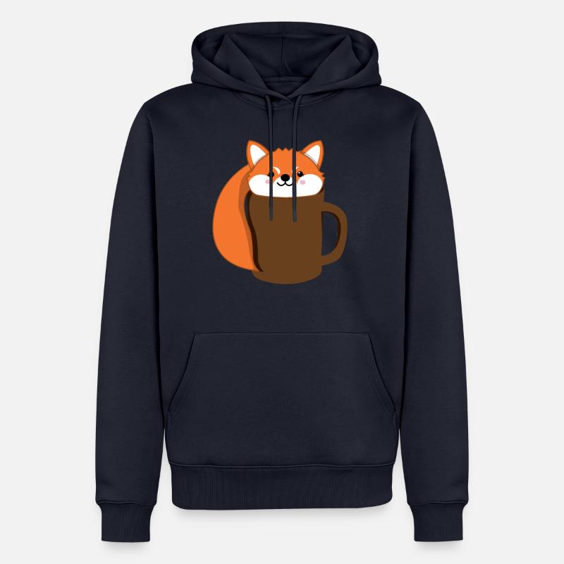 Fuchs - Kaffee - Tase - Comicstyle - Geschenk - Männer Premium Bio Hoodie - Navy
