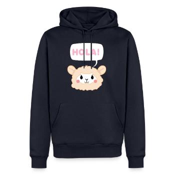 Lama - Hola - Lama T-shirt - Lamas - Cadeau - Sweat à capuche Premium bio Homme - bleu marine - Devant - Nico (187cm)