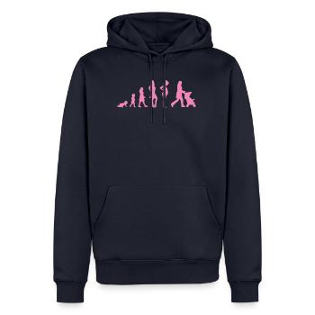 Evolution - Frau - Lustig - Geschenk - Kind - Männer Premium Bio Hoodie - Navy - Vorne - Nico (187cm)