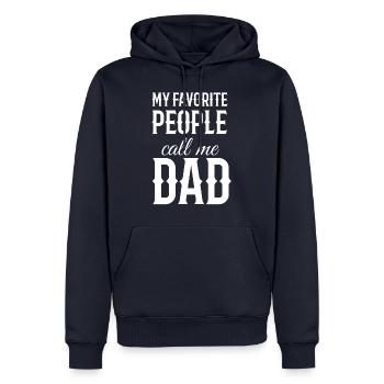 Père - Fête des Pères - Journée Hommes - Cadeau - Sweat à capuche Premium bio Homme - bleu marine - Devant - Nico (187cm)
