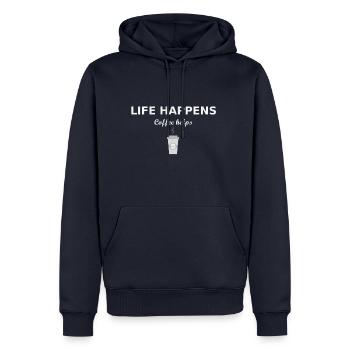 Life Happens Coffee Helps T-Shirt Gift - Men’s Premium Organic Hoodie - navy - Front - Nico (187cm)