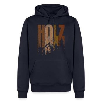 Holz - Wald - Brennholz - Schreiner - Männer Premium Bio Hoodie - Navy - Vorne - Nico (187cm)