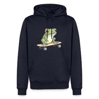 LUSTIGER FROSCH AUF SKATEBOARD - Männer Premium Bio Hoodie - Navy - Vorne - Nico (187cm)