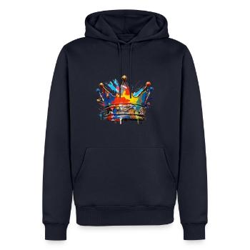 BUNTE KRONE FASSERFARBEN - Männer Premium Bio Hoodie - Navy - Vorne - Nico (187cm)