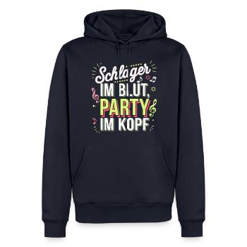 Schlager dans le sang, fête dans la tête - Sweat à capuche Premium bio Homme - bleu marine - Devant - Nico (187cm)