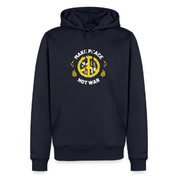 faire la paix et non la guerre - Sweat à capuche Premium bio Homme - bleu marine - Devant - Nico (187cm)