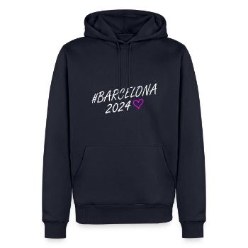 Barcelona 2024 Herz Reise - Männer Premium Bio Hoodie - Navy - Vorne - Nico (187cm)