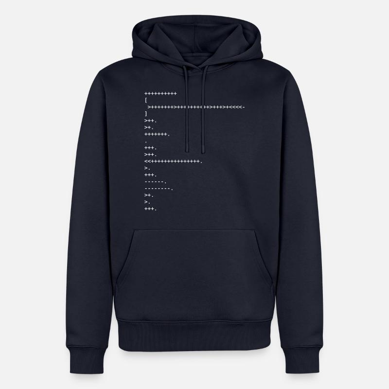 BRAINFUCK - ESOTERIC CODING LANGUAGE - HELLO WORLD - Men’s Premium Organic Hoodie - navy