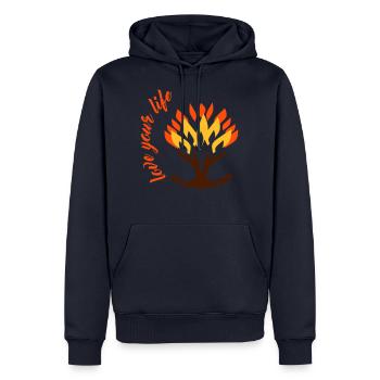 Aime ta vie, arbre de vie, arbre, vie - Sweat à capuche Premium bio Homme - bleu marine - Devant - Nico (187cm)