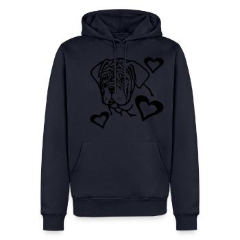 mastino © - www.dog-power.nl - Männer Premium Bio Hoodie - Navy - Vorne - Nico (187cm)