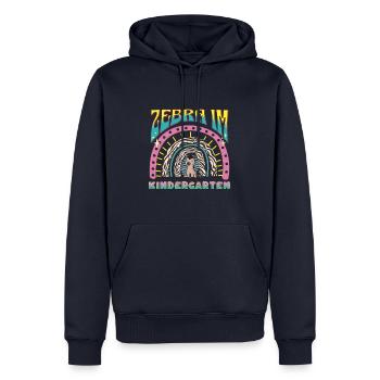 Zebra im Kindergarten Regenbogen Streife Design DE - Männer Premium Bio Hoodie - Navy - Vorne - Nico (187cm)