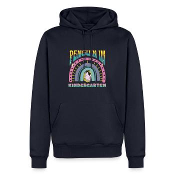 Pinguin im Kindergarten Regenbogen Streife Design - Männer Premium Bio Hoodie - Navy - Vorne - Nico (187cm)