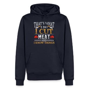 Funny I Cut Meats - Männer Premium Bio Hoodie - Navy - Vorne - Nico (187cm)