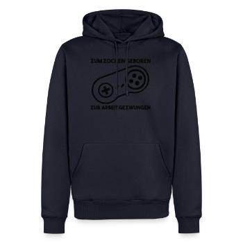 Zum Zocken Geboren Zur Arbeit Gezwungen - Männer Premium Bio Hoodie - Navy - Vorne - Nico (187cm)