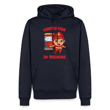 Feuerwehrmann In Der Ausbildung Für Kinder - Männer Premium Bio Hoodie - Navy - Vorne - Nico (187cm)