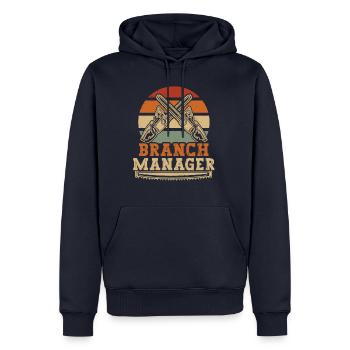Retro Vintage Branch Manager - Männer Premium Bio Hoodie - Navy - Vorne - Nico (187cm)