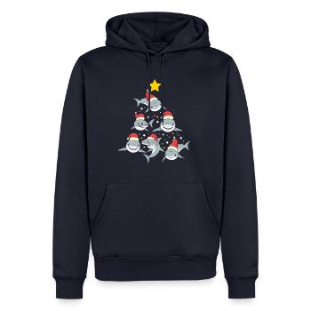 Cute Sharks Xmas Tree - Männer Premium Bio Hoodie - Navy - Vorne - Nico (187cm)