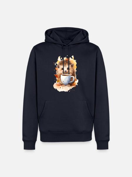 Igel mit Kaffee -Aquarellstil - Männer Premium Bio Hoodie - Navy
