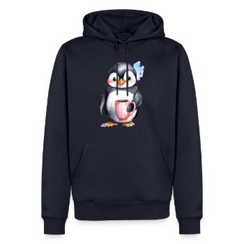 Penguin with coffee watercolor style - Men’s Premium Organic Hoodie - navy - Front - Nico (187cm)