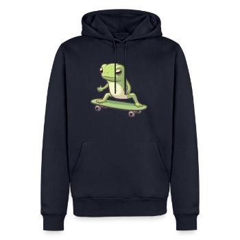 LUSTIGER FROSCH AUF SKATEBOARD - Männer Premium Bio Hoodie - Navy - Vorne - Nico (187cm)