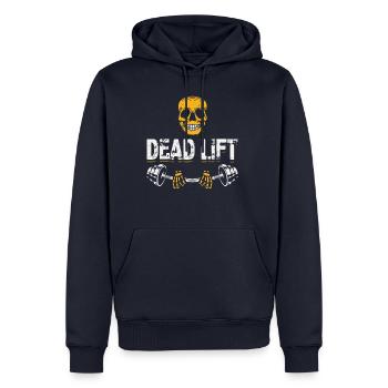 Funny Skeleton Deadlift Weights T-shirt - Men’s Premium Organic Hoodie - navy - Front - Nico (187cm)