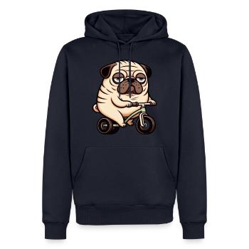 Lustiger Mops Hund auf Fahrrad Dreirad Laufrad - Männer Premium Bio Hoodie - Navy - Vorne - Nico (187cm)