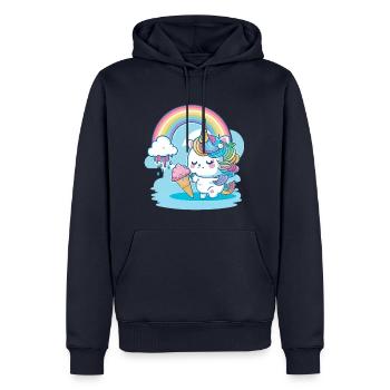 Regenbogen-Einhorn für Kinder - Bunt und fröhlich - Männer Premium Bio Hoodie - Navy - Vorne - Nico (187cm)