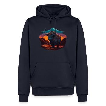Yak Sunrise - Sweat à capuche Premium bio Homme - bleu marine - Devant - Nico (187cm)