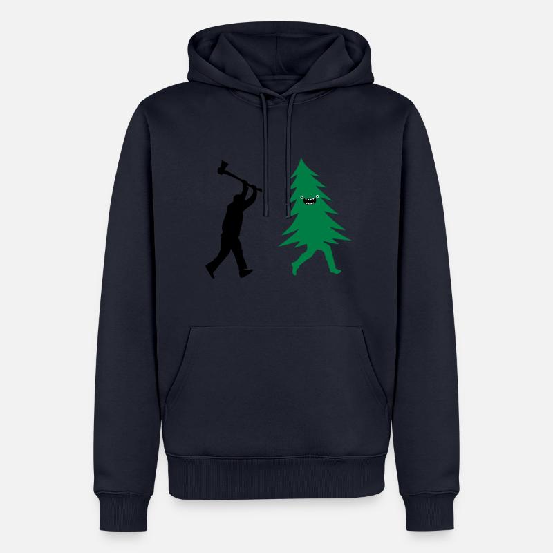 Arbre de Noël drôle est poursuivi par bûcheron - Sweat à capuche Premium bio Homme - bleu marine