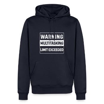 Warning – Multitasking Limit Exceeded - Männer Premium Bio Hoodie - Navy - Vorne - Nico (187cm)