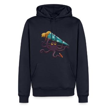 Kraken mit blauer Schultüte und Stift - Männer Premium Bio Hoodie - Navy - Vorne - Nico (187cm)