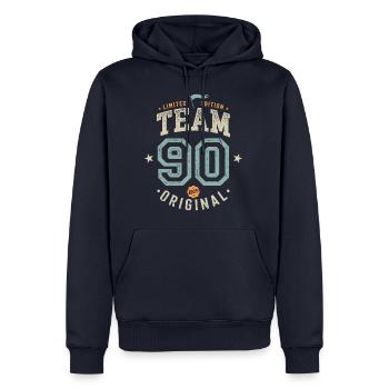 Team 90 - 100% Original / Limited Edition - Men’s Premium Organic Hoodie - navy - Front - Nico (187cm)