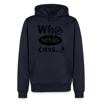 Un cycliste dit drôle : voitures, mobilité durable - Sweat à capuche Premium bio Homme - bleu marine - Devant - Nico (187cm)