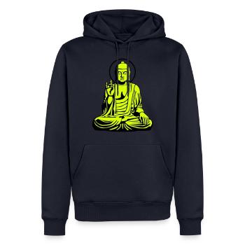 Young Buddha No.1_2c - Men’s Premium Organic Hoodie - navy - Front - Nico (187cm)