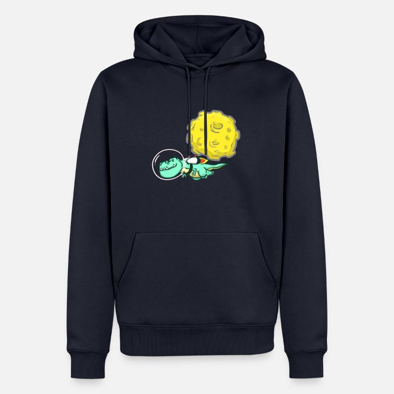 Dino - T-Rex - Lune - Espace - Astronaute - Sweat à capuche Premium bio Homme - bleu marine