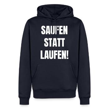 Saufen statt Laufen - Männer Premium Bio Hoodie - Navy - Vorne - Nico (187cm)