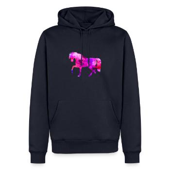 Pferd lustige Tiere blau-rosa Aquarell T Shirt Kin - Männer Premium Bio Hoodie - Navy - Vorne - Nico (187cm)