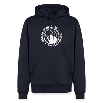 Vorglühen, Müsli, Bier - Männer Premium Bio Hoodie - Navy - Vorne - Nico (187cm)