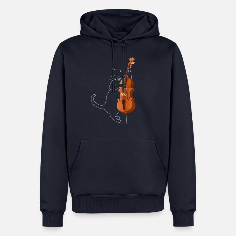 Cadeau d'instrument de contrebasse de chat - Sweat à capuche Premium bio Homme - bleu marine