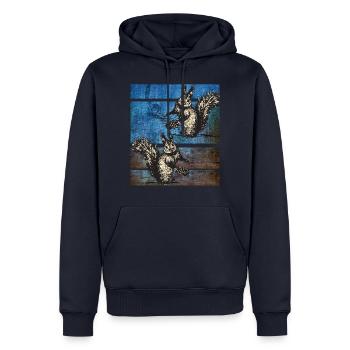 Écureuil rétro - Sweat à capuche Premium bio Homme - bleu marine - Devant - Nico (187cm)