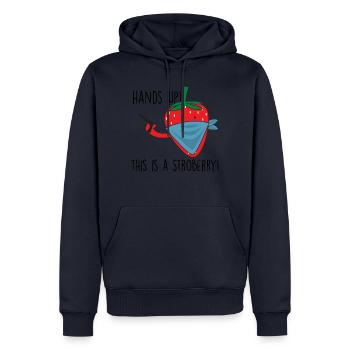 Drôle de dictée Strawberry Hands Tall Stroberry - Sweat à capuche Premium bio Homme - bleu marine - Devant - Nico (187cm)