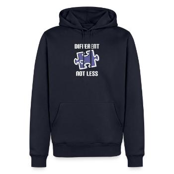 DIFFERENT - NOT LESS! AUTISMUS - Männer Premium Bio Hoodie - Navy - Vorne - Nico (187cm)