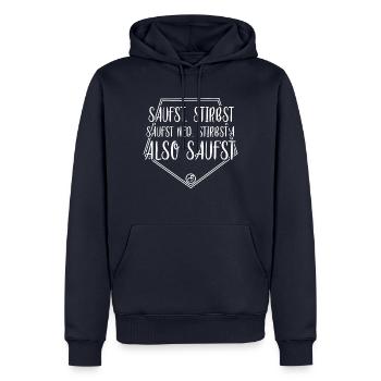 saufst stirbst - Männer Premium Bio Hoodie - Navy - Vorne - Nico (187cm)