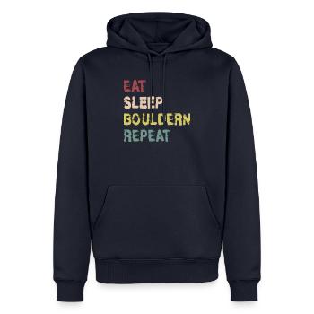 Eat Sleep Bouldern Repeat Design Geschenkidee - Männer Premium Bio Hoodie - Navy - Vorne - Nico (187cm)