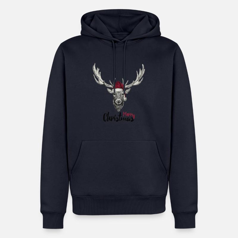 Cerf avec chapeau de Noël - Sweat à capuche Premium bio Homme - bleu marine